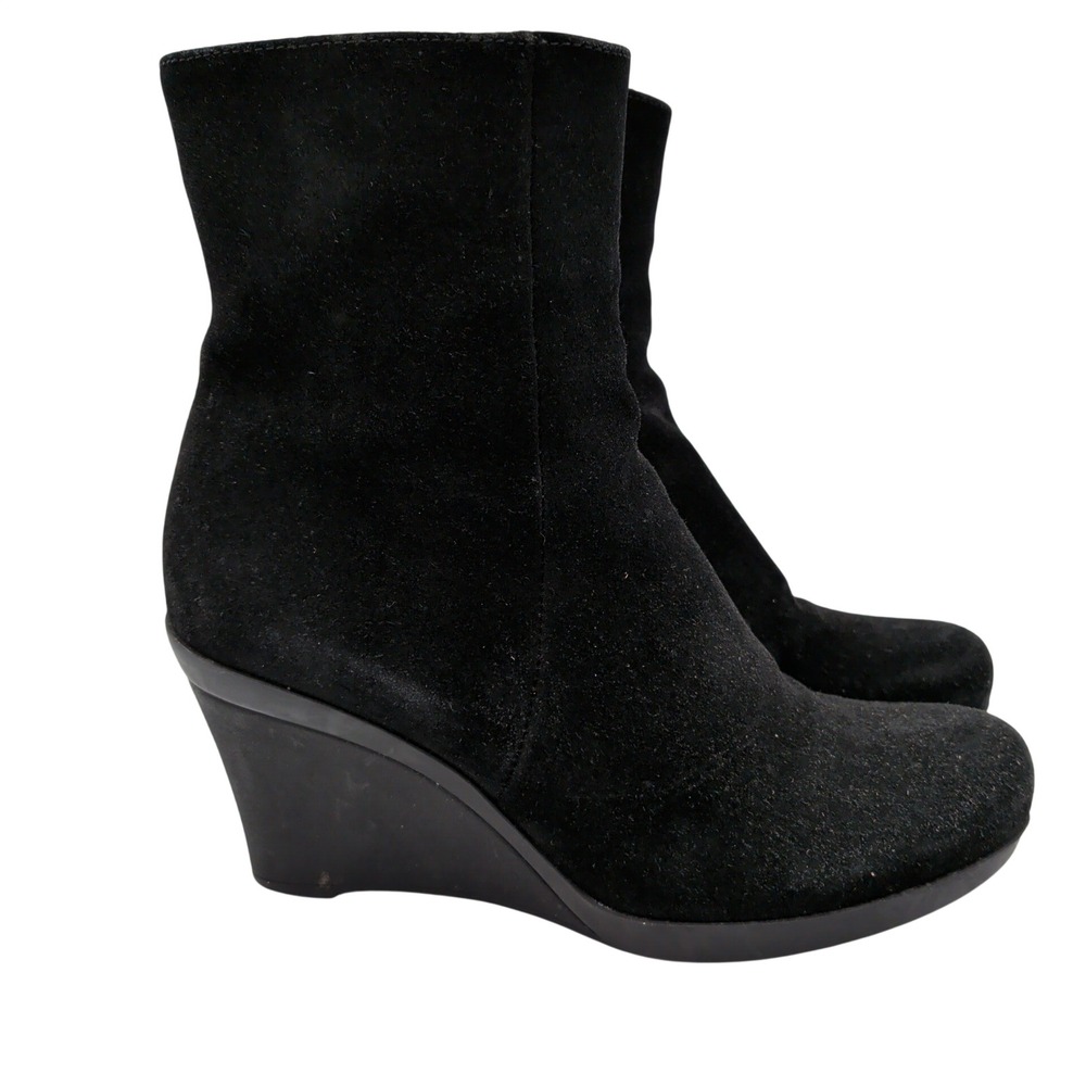 La Canadienne Irene Black Suede Waterproof Wedge Ankle Boots Womens 8.5 M Canada